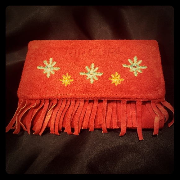 RipCurl Rust OrangeRed Fringe Suede Vintage Wallet - Picture 2 of 11